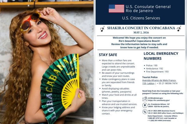 [Embaixada dos EUA emite alerta para norte-americanos antes de show de Shakira em Copacabana]