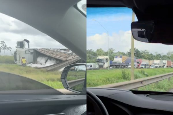 [Vídeo: Acidente envolvendo caminhão na BR-324 causa engarrafamento de mais de 8 km sentido Feira de Santana]