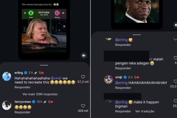 [Haaland entra na onda de meme com Vini Jr. e diverte torcedores nas redes]