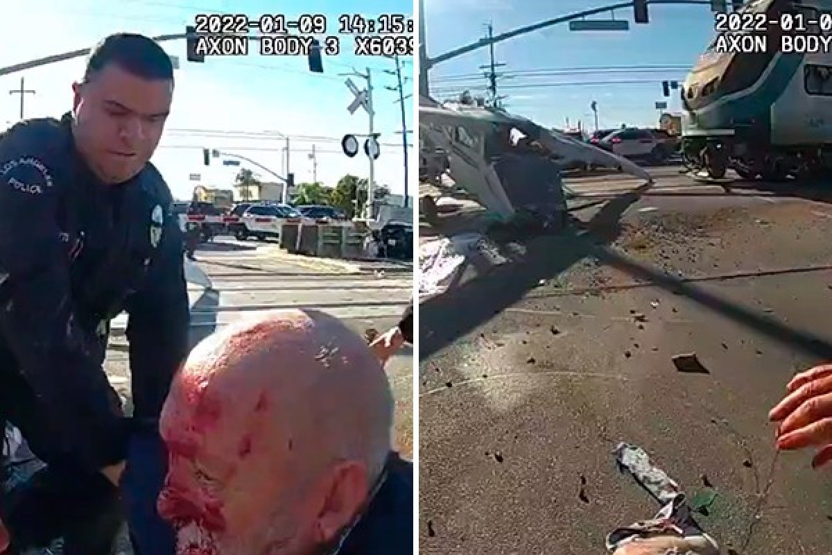 Vídeo: policiais salvam piloto acidentado segundos antes de avião ser atingido por trem