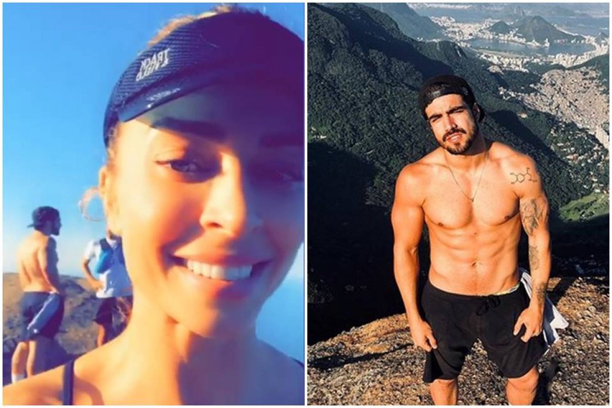 Grazi Massafera e Caio Castro aproveitaram o sábado de sol para fazer trilha