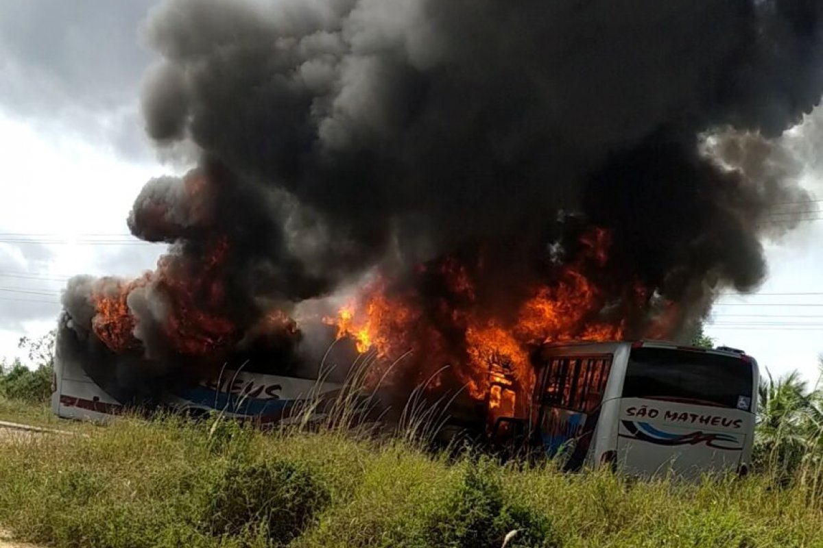 Vídeo: dois ônibus colidem e pegam fogo em rodovia da Bahia