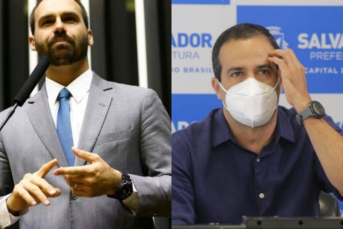 Vídeo: Eduardo Bolsonaro volta a alfinetar Bruno Reis: “Vai vacinar seus filhos?”