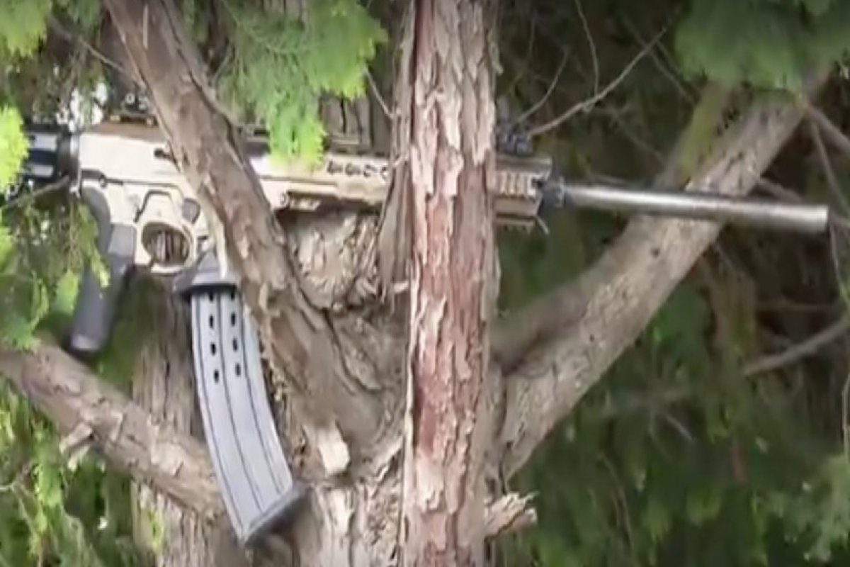 Polícia afirma que arma deixada em árvore após ataque em Guarapuava é uma espingarda roubada de empresa de valores