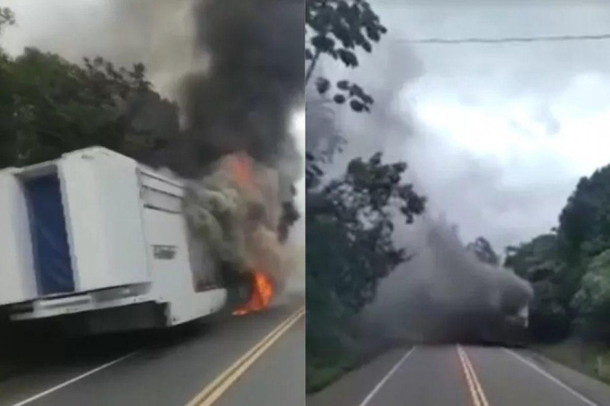 Bahia: trio elétrico pega fogo na BR-101