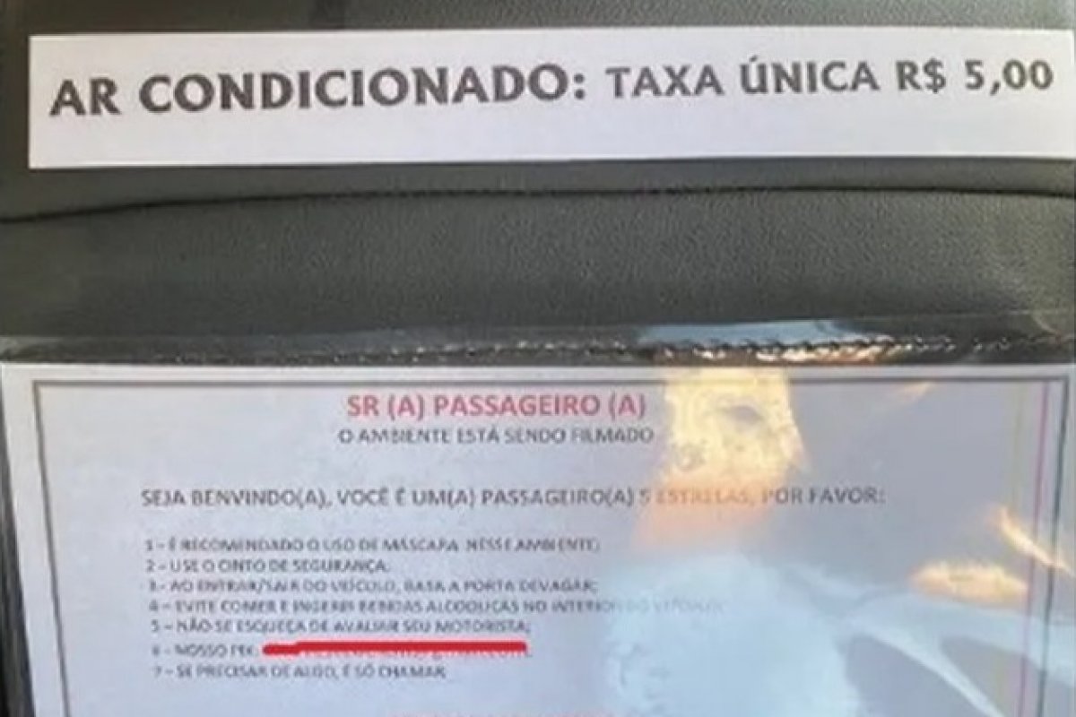 Passageira solicita corrida e se depara com taxa de R$ 5 para ligar ar-condicionado