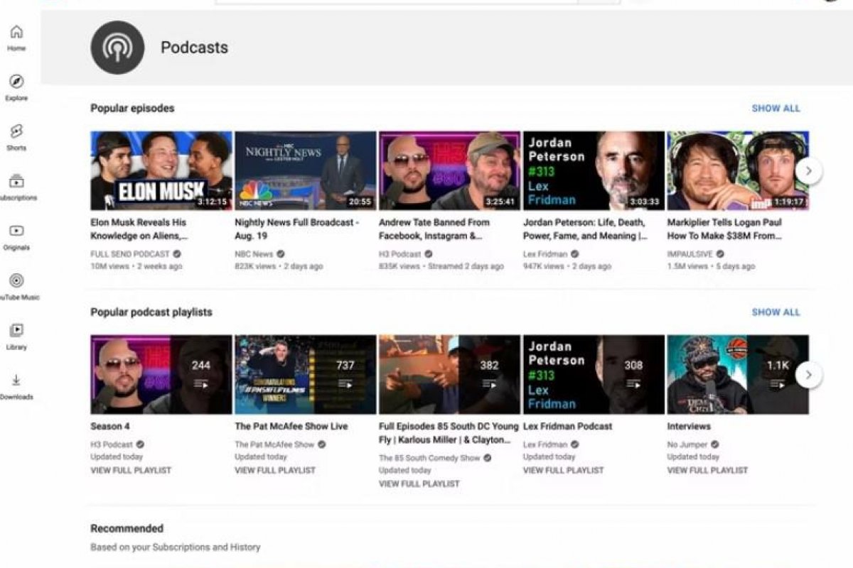 YouTube lança página exclusiva para podcasts com vídeo