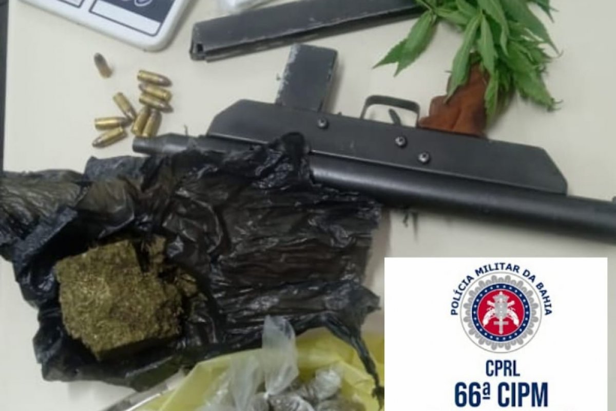 Submetralhadora e drogas são apreendidas em Feira de Santana