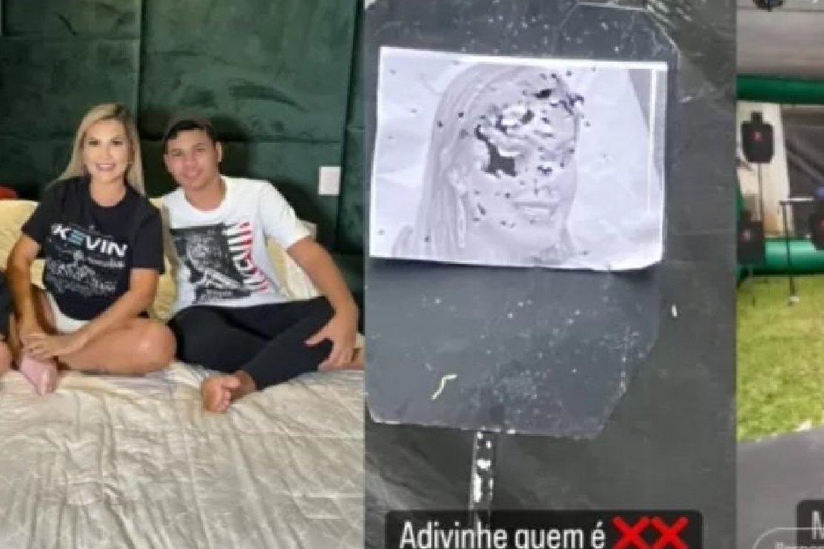 A Fazenda : Kayky, filho de Deolane, usa foto de Deborah como alvo para tiros