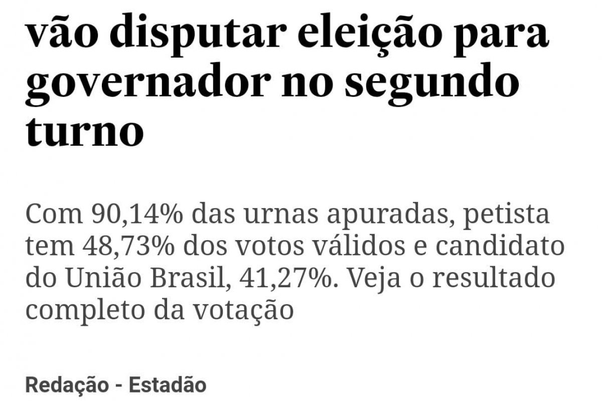 Estadão comete gafe ao antecipar segundo turno para Governador da Bahia mesmo com possibilidade matemática de vitória de Jerônimo