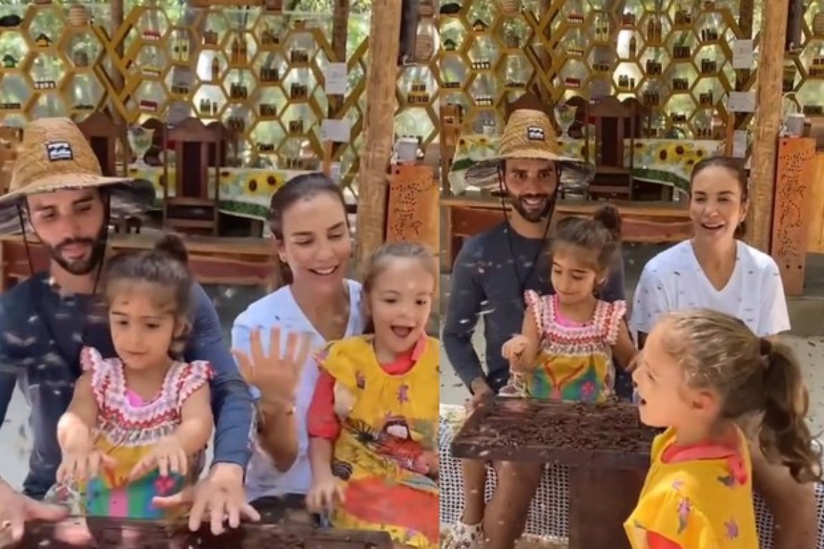 Ivete Sangalo brinca com abelhas ao lado do marido e das gêmeas!