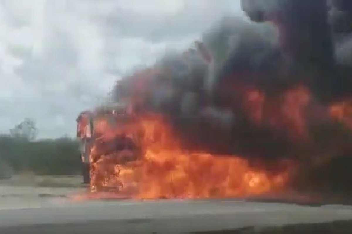 Veículo pega fogo na BR-116 nesta segunda-feira (18); confira o vídeo