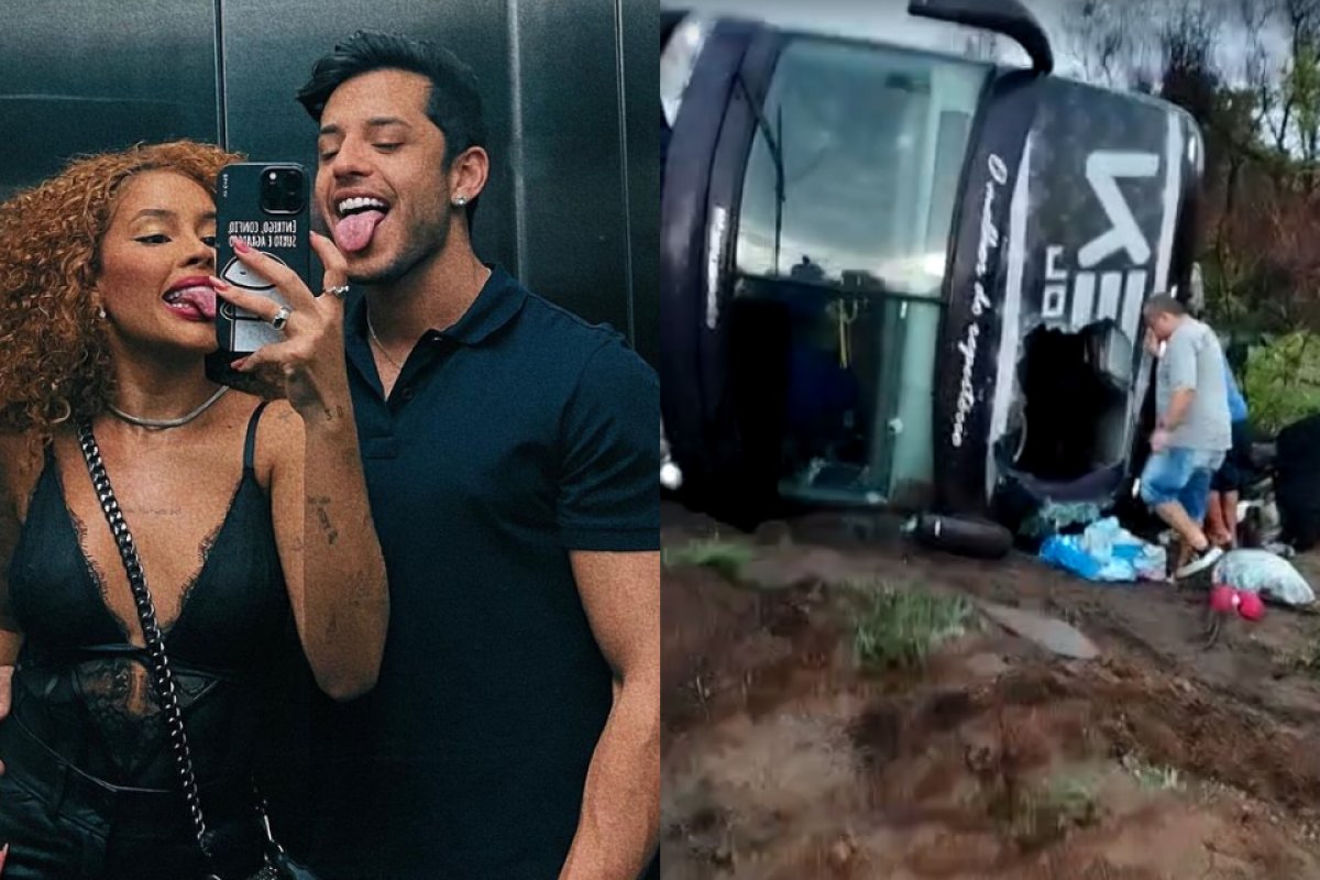Vídeo: ônibus que transportava cantor Kevi Jonny e influencer Sthe Matos tomba na BR-324