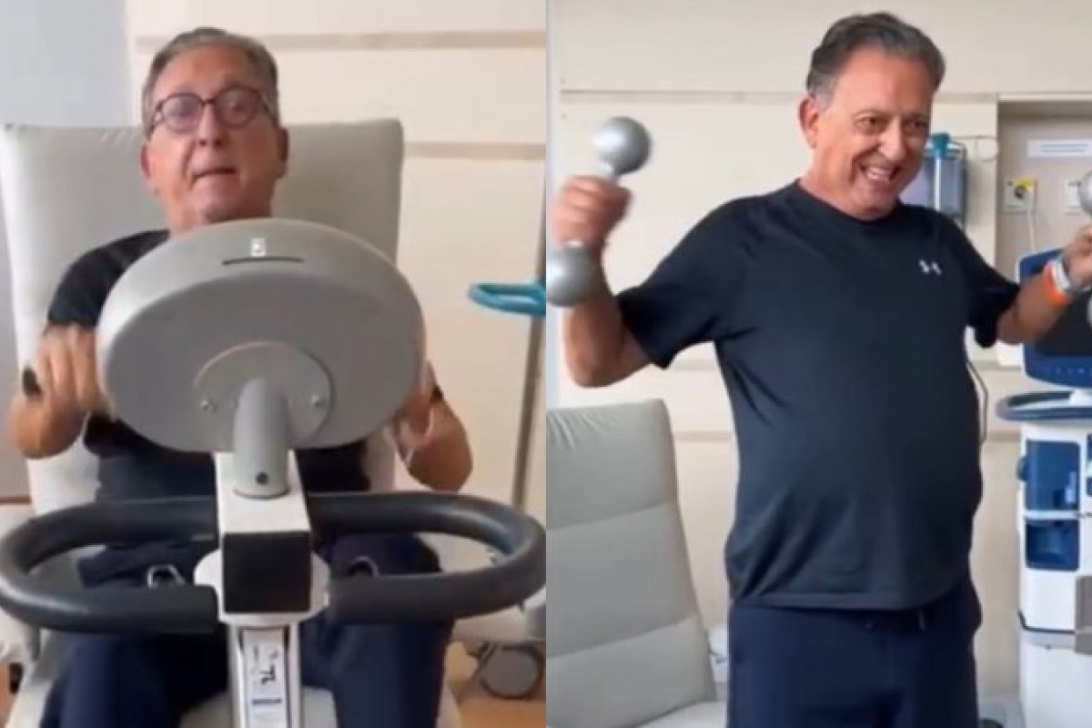 Com Covid-19, Galvão Bueno faz exercícios no hospital! 