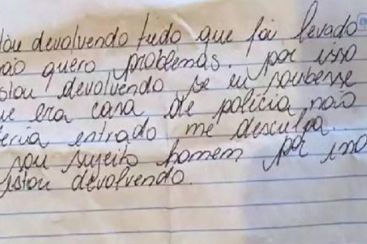 Ladrão descobre que casa roubada é de delegado e devolve objetos levados