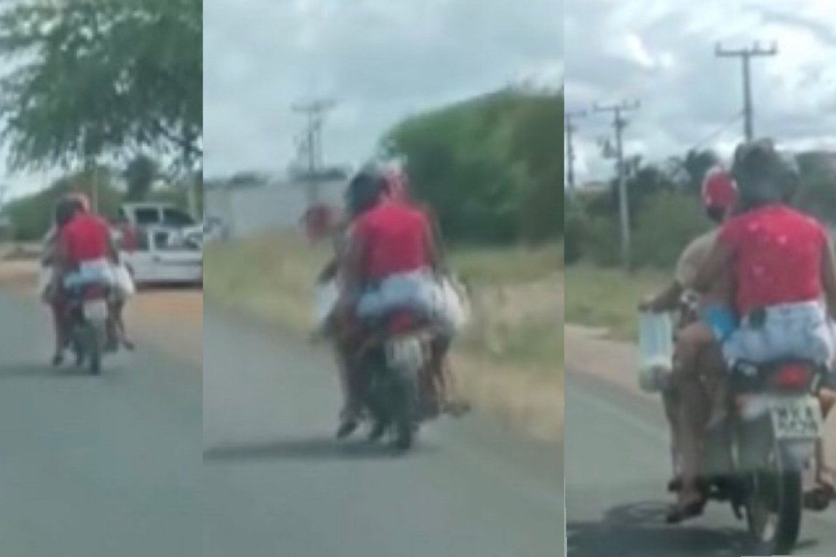 Casal é flagrado com duas crianças e um bebê em motocicleta no norte da Bahia