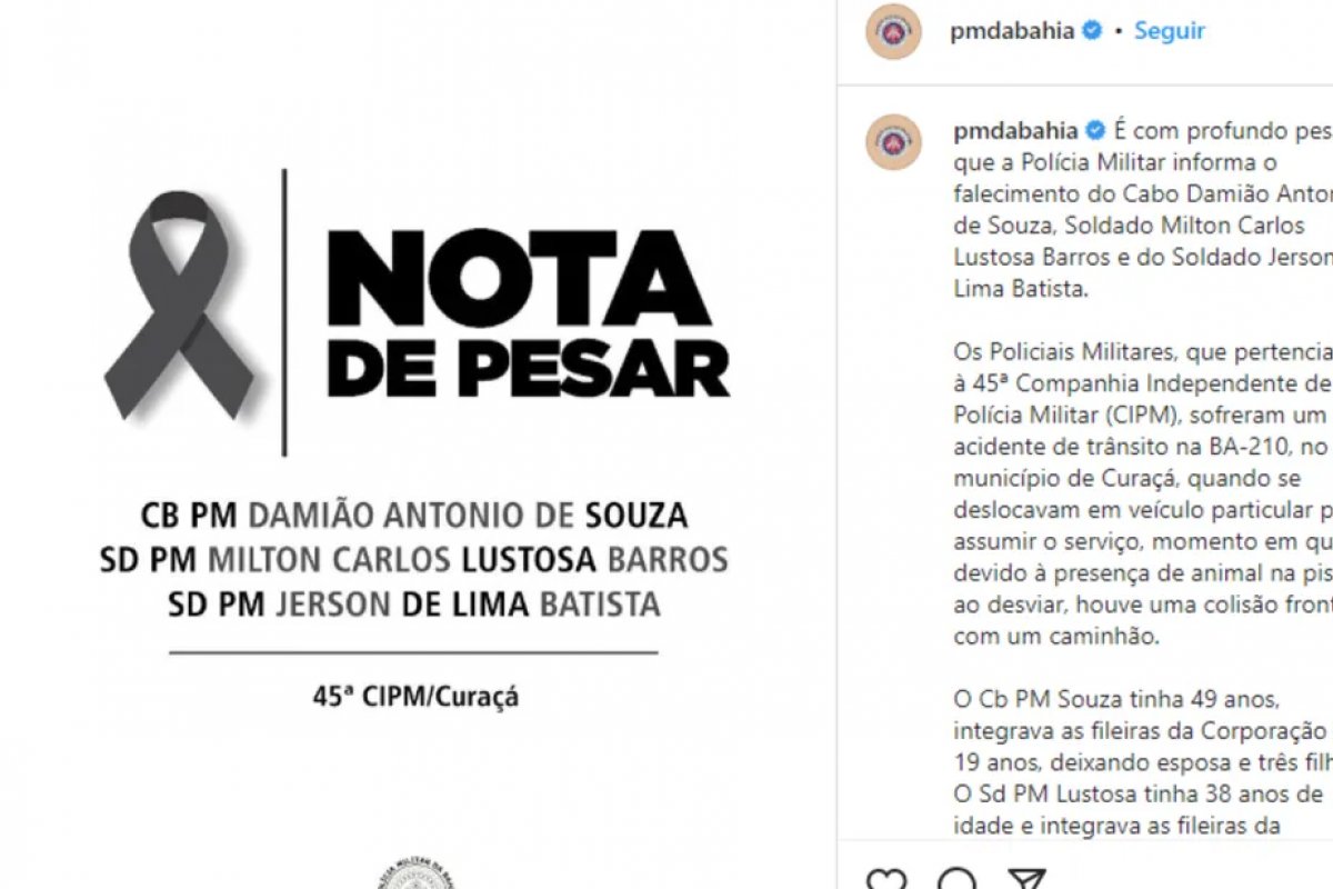 Morre terceiro PM vítima de acidente em trecho da BA-130 na Bahia