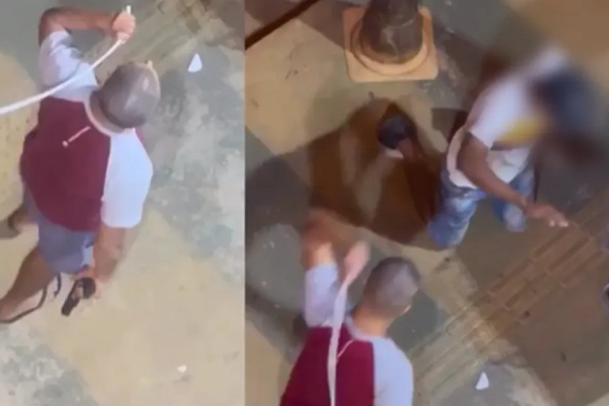 PM de folga é flagrado com arma e chicoteando homem em Goiânia