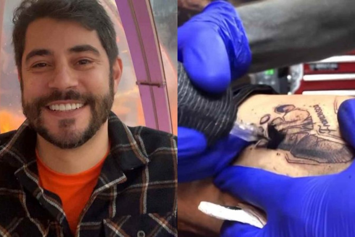 Evaristo Costa faz tatuagem para as filhas!