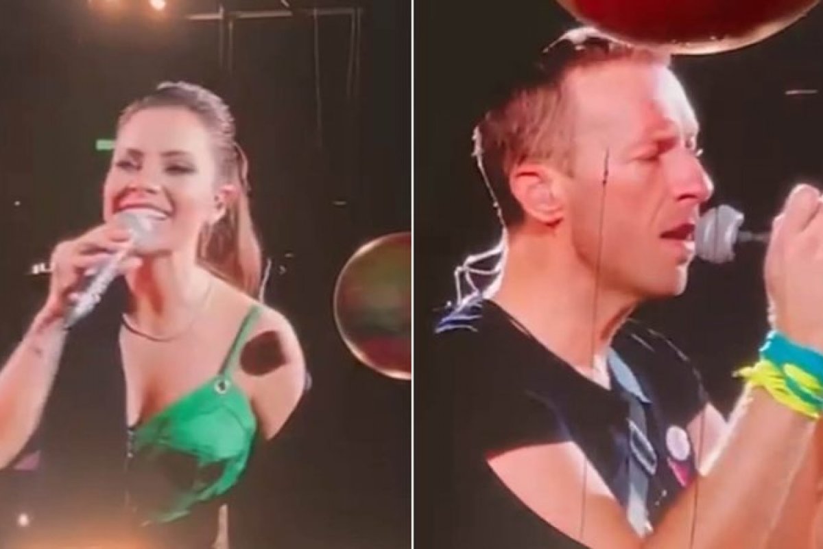 Veja vídeo! Sandy canta com o vocalista Chris Martins no show do Coldplay em São Paulo
