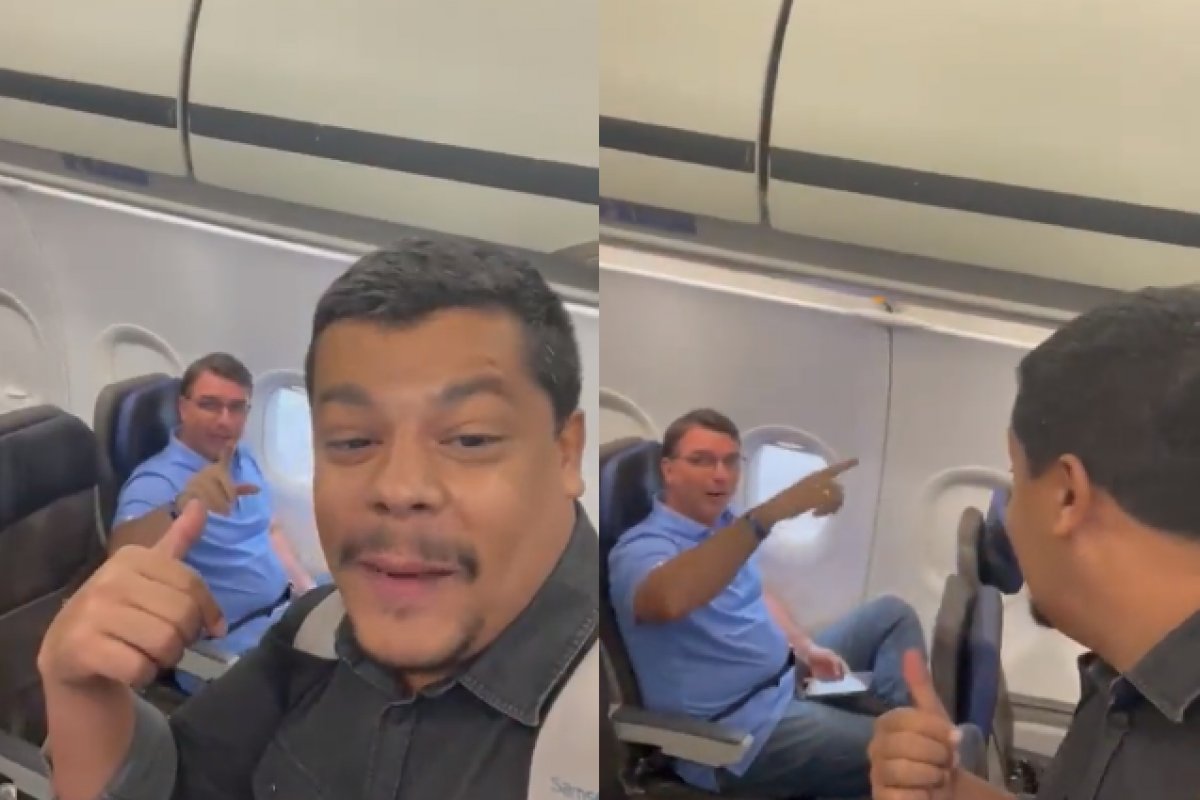 Vídeo: youtuber apoiador de Lula aborda Flávio Bolsonaro em avião