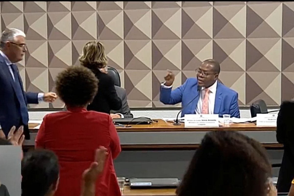 Vídeo: senador tenta entregar réplica de feto a ministro Silvio Almeida e ato é repudiado por ele em audiência