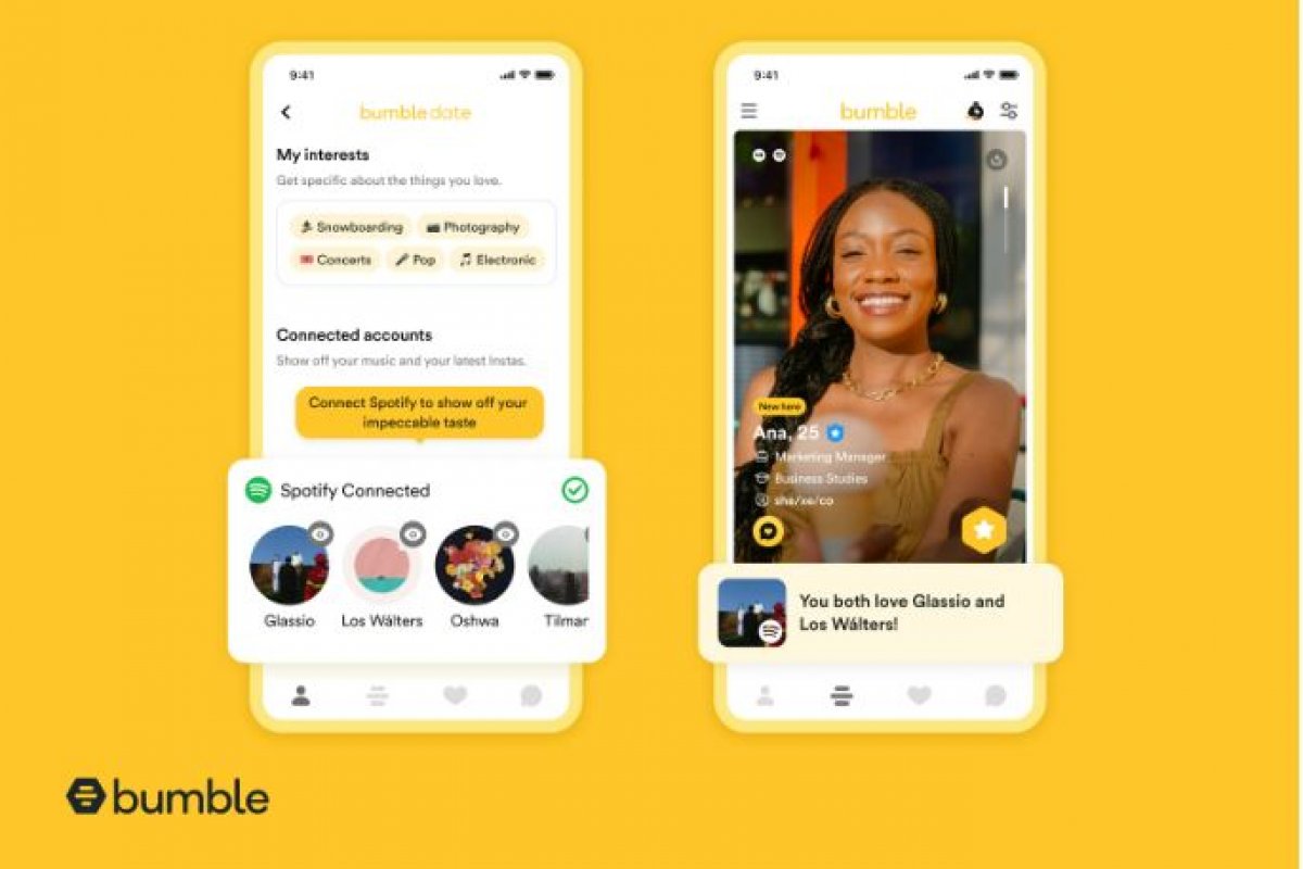 Bumble prioriza a compatibilidade musical no romance com a nova Integração aos "Top Artists" do Spotify!