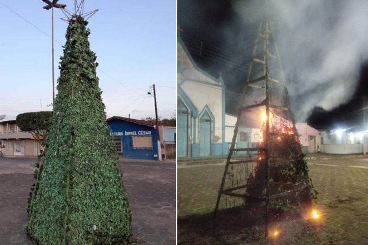 Árvore de Natal no sul da Bahia é destruída em incêndio