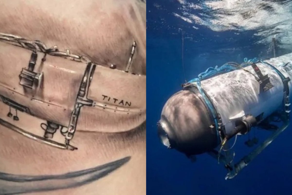 Brasileiro faz tatuagem com imagem do submarino que implodiu nos Estados Unidos