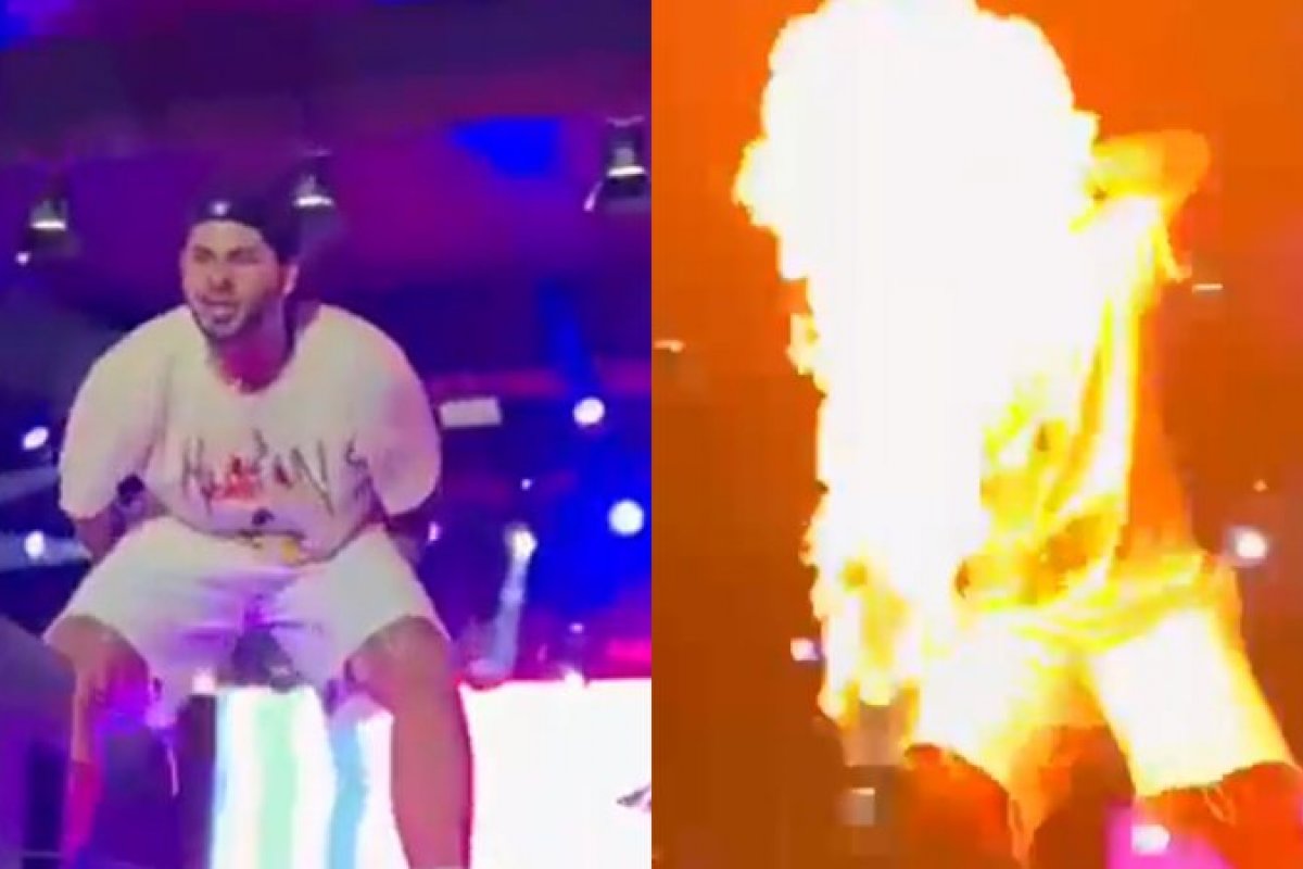 Zé Felipe é atingido diretamente no rosto por chamas durante show: veja o vídeo