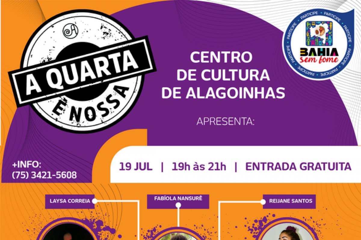 Centro Cultural de Alagoinhas retoma projeto 'A Quarta é Nossa' nesta quarta-feira (19)