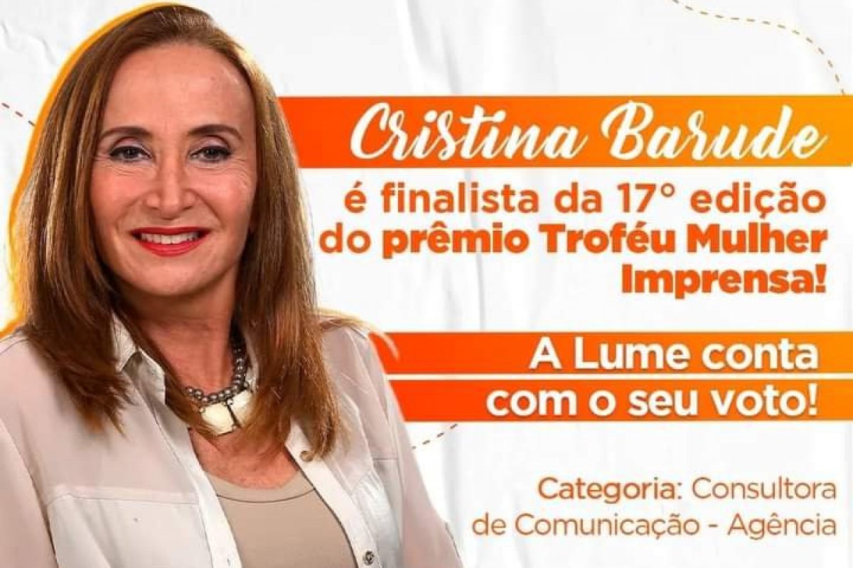 Cristina Barude é uma das finalistas da 17ª edição do Troféu Mulher Imprensa!