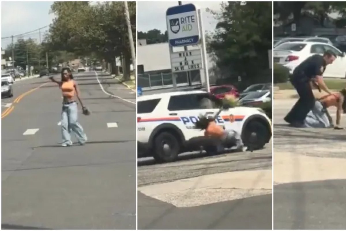Mulher invade cruzamento, nos EUA, aponta armas para motoristas e é atropelada por viatura