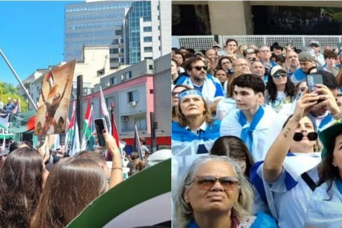 Avenida Paulista recebe manifestações pró-Palestina e pró-Israel coordenadas pela Federação Árabe Palestina do Brasil (Fepal)!