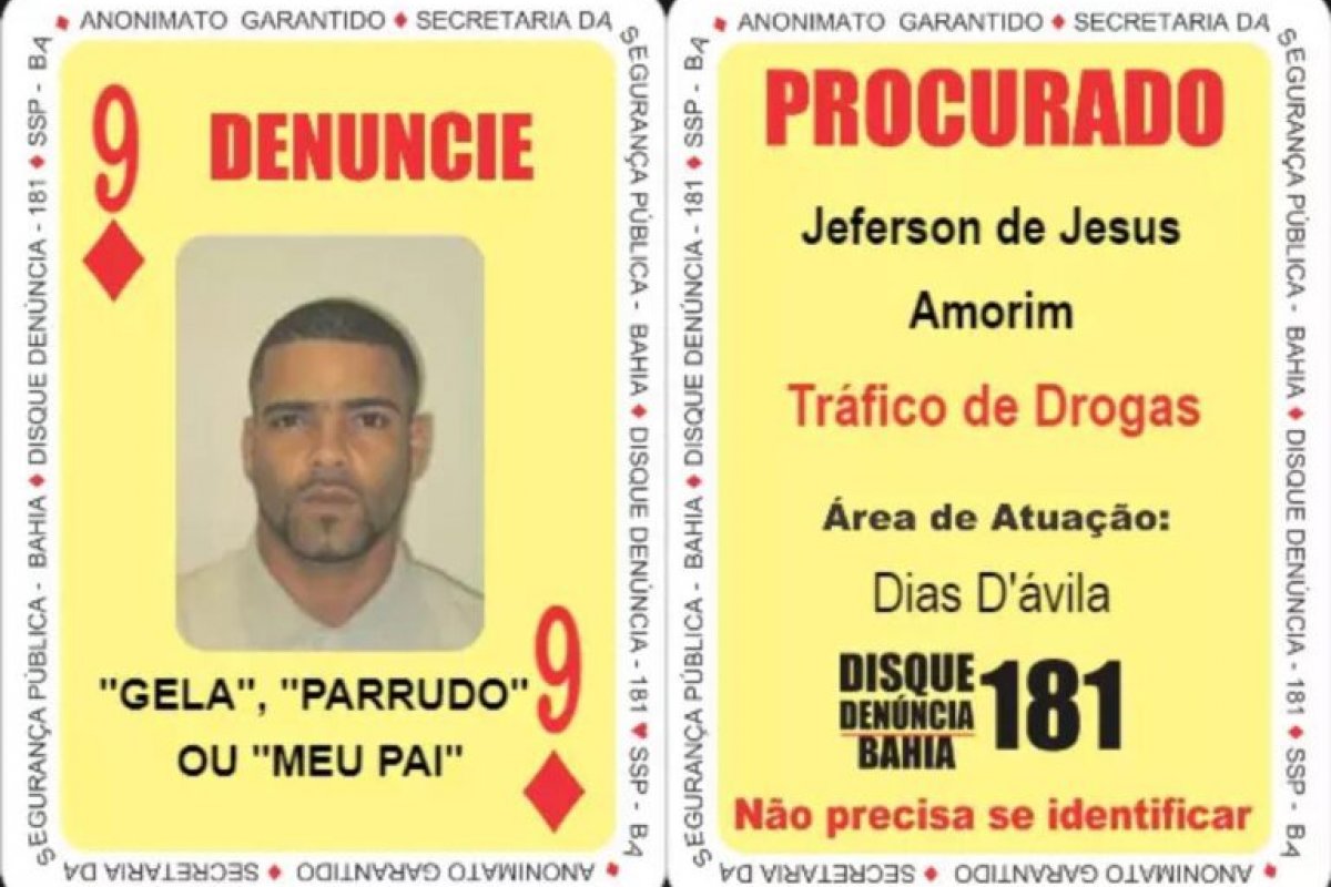 PM localiza Jeferson de Jesus Amorim, que ocupava a carta 9 de Ouros do Baralho do Crime da SSP