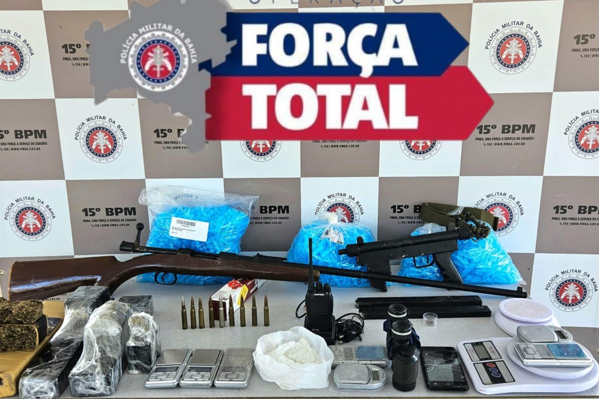Operação Força Total: fuzil, submetralhadora e drogas são apreendidos em Itabuna