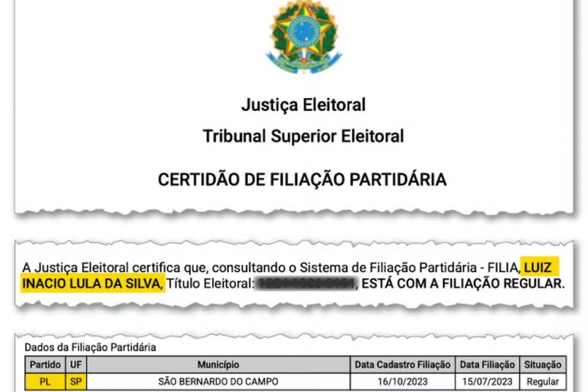 TSE aciona PF para investigar motivo de Lula ter sido filiado ao PL de Bolsonaro com dados falsos