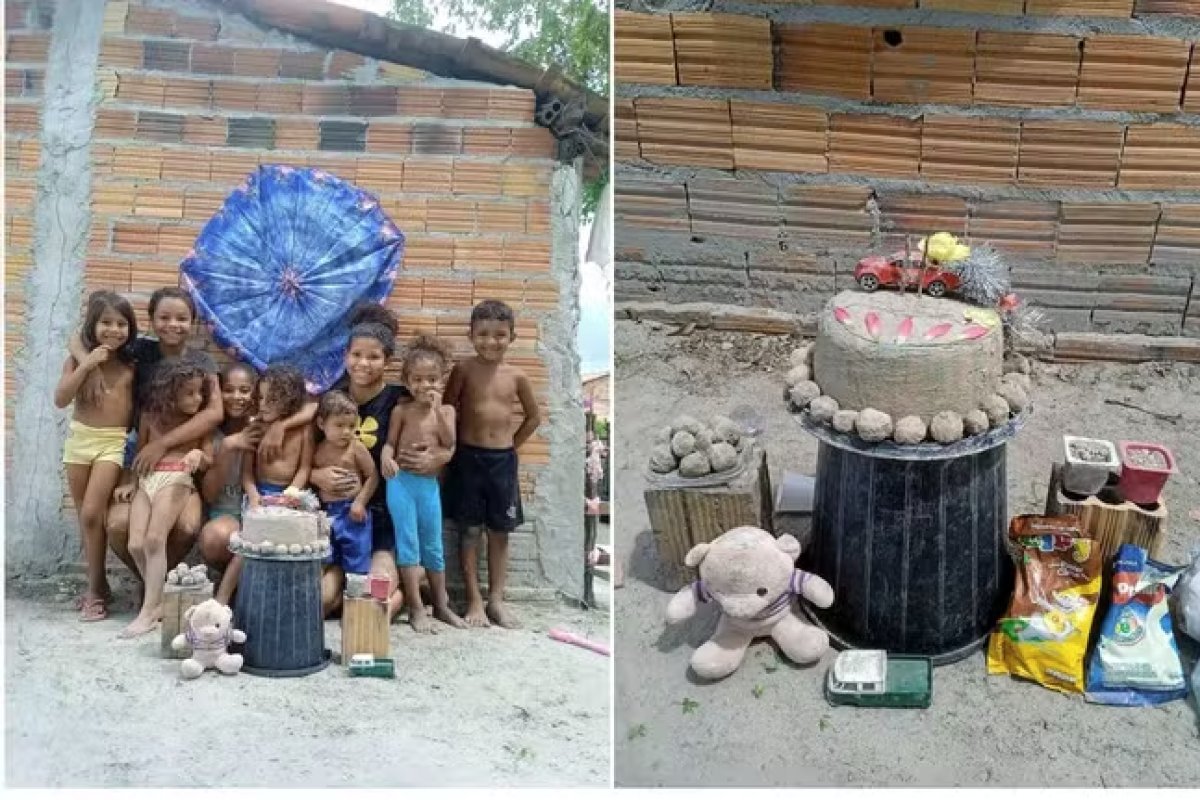 Menino e 2 anos celebra aniversário com bolo e docinhos de areia e comove web