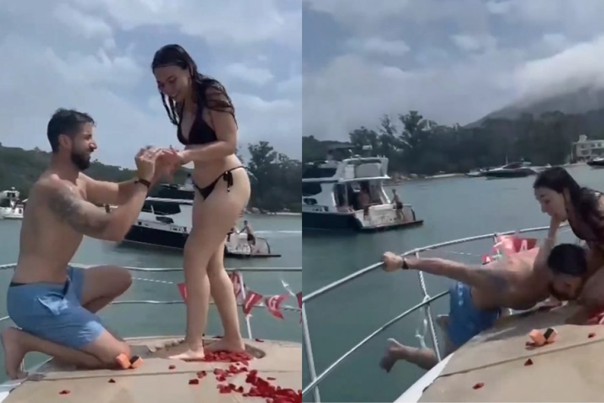 Vídeo: Noivo cai de barco durante pedido de casamento em Santa Catarina; confira