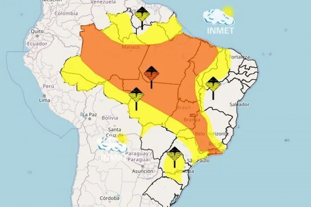 Inmet emite alerta laranja de perigo para chuvas intensas para 11 estados 