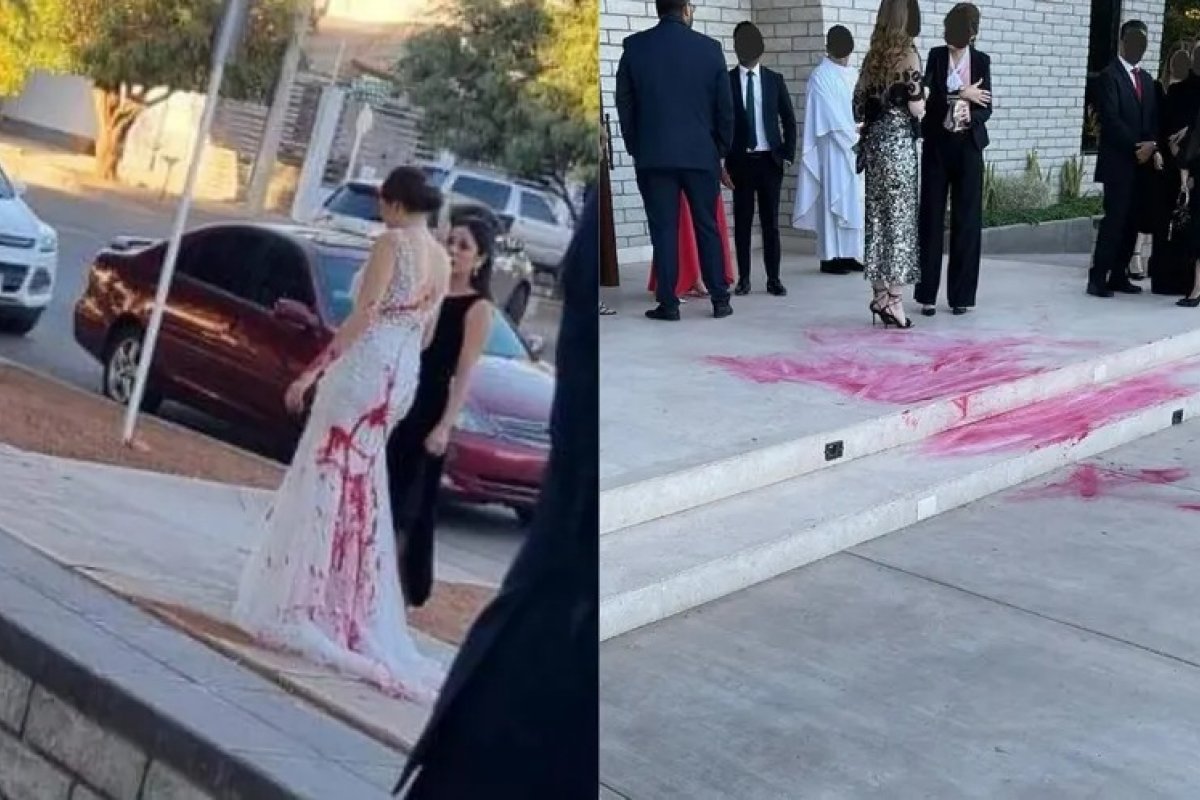 Sogra paga trio para jogar tinta vermelha em noiva no dia do casamento, no México