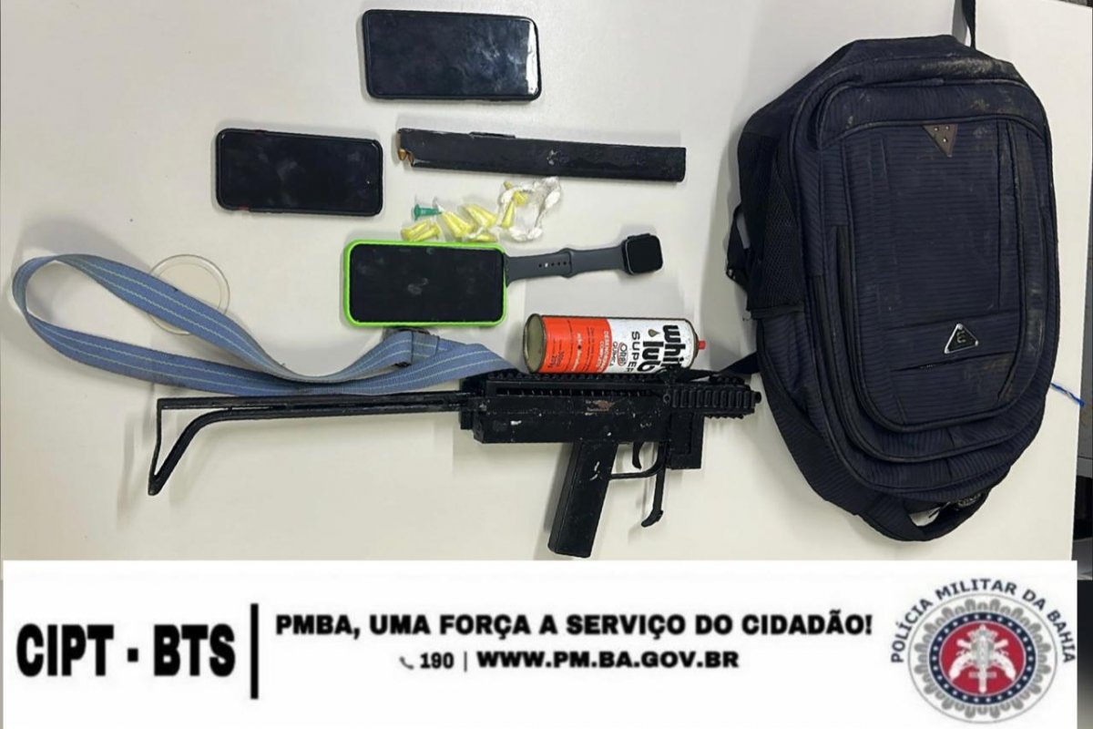 PM detém submetralhadora e droga em Fazenda Grande do Retir