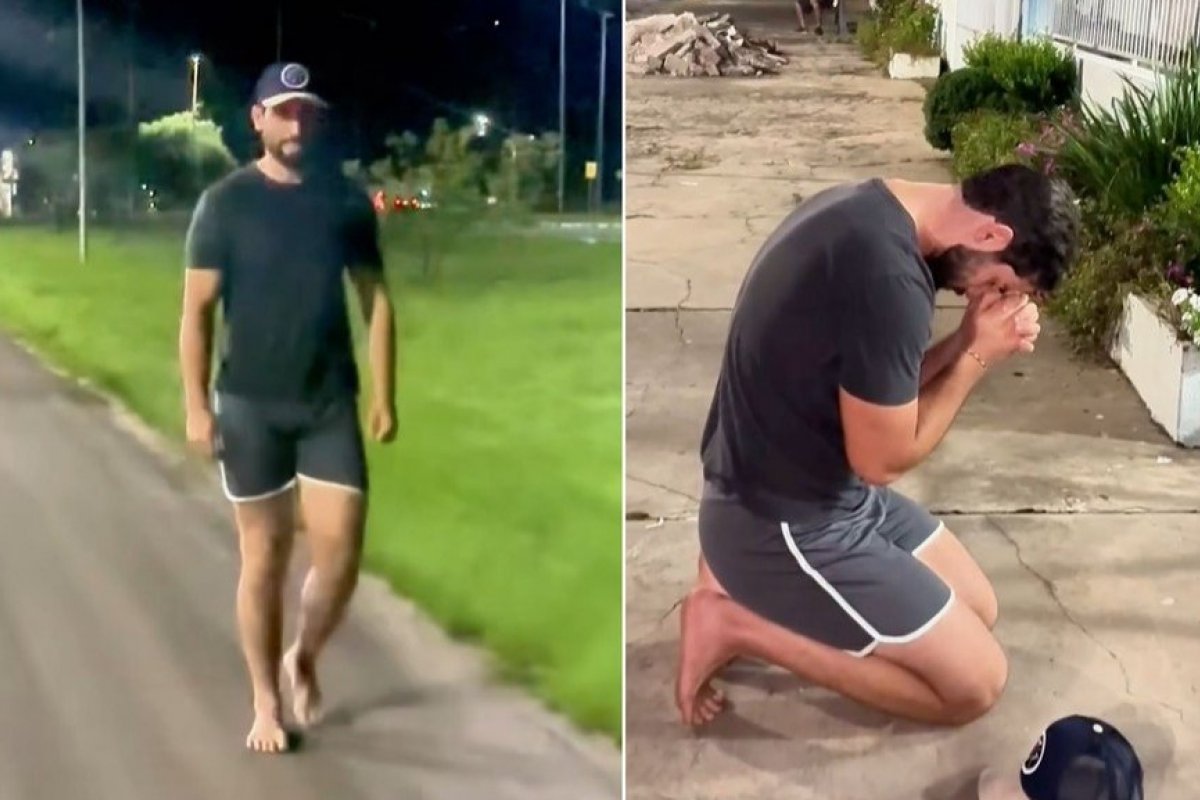 Vice-campeão do "BBB 24", Matteus caminha descalço até igreja e ajoelha para pagar promessa