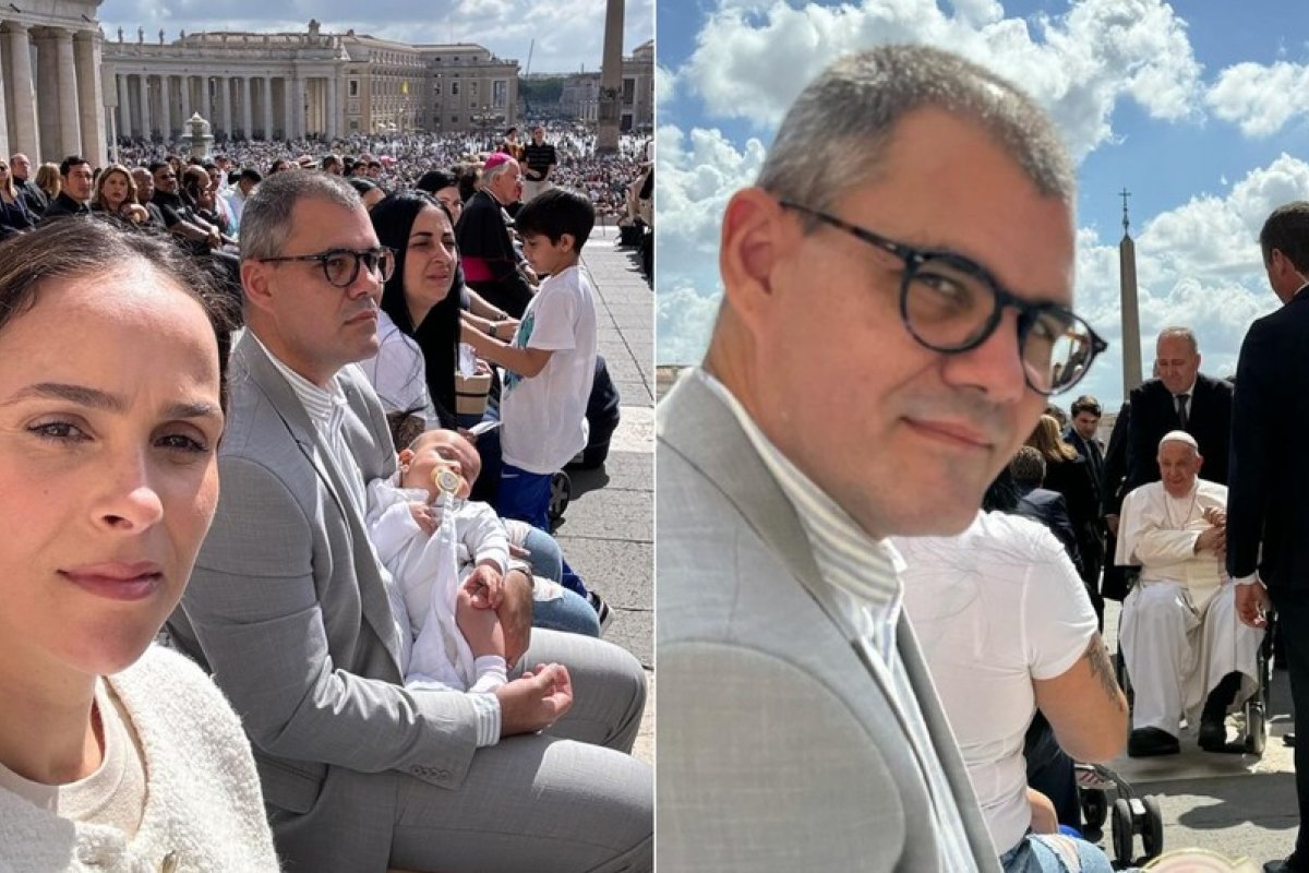 Ator Juliano Cazarré e esposa recebem benção do Papa Francisco, no Vaticano!