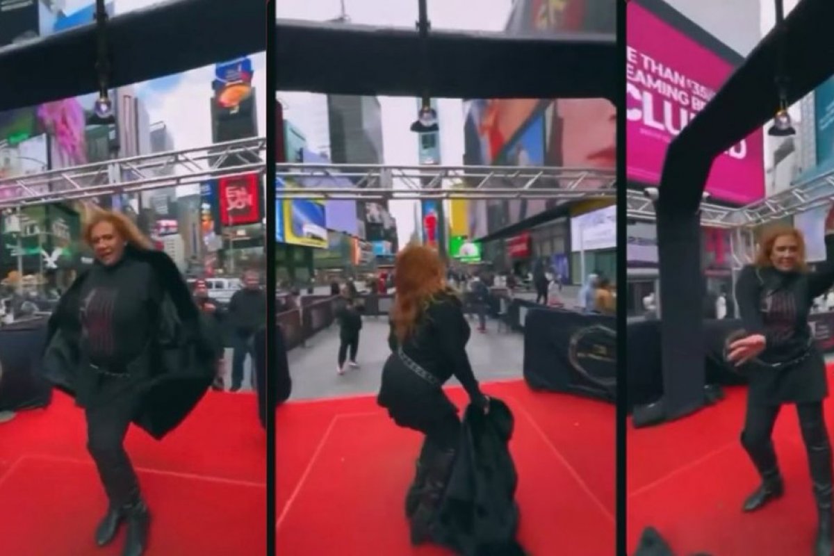 Veja vídeo; Rita Cadillac grava clipe de 'É bom para o moral' na Time Square!