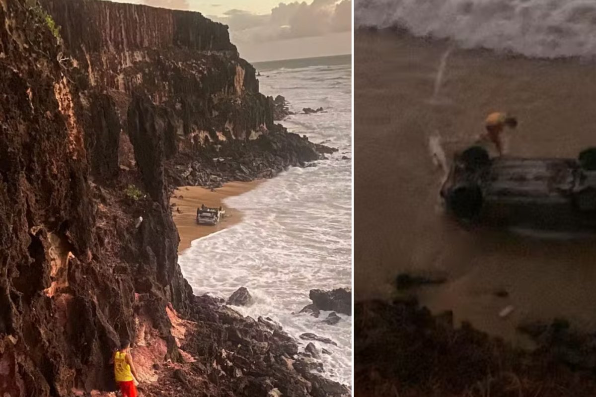 Motorista é resgatada com vida após carro cair em falésia de cerca de 20 metros no RN