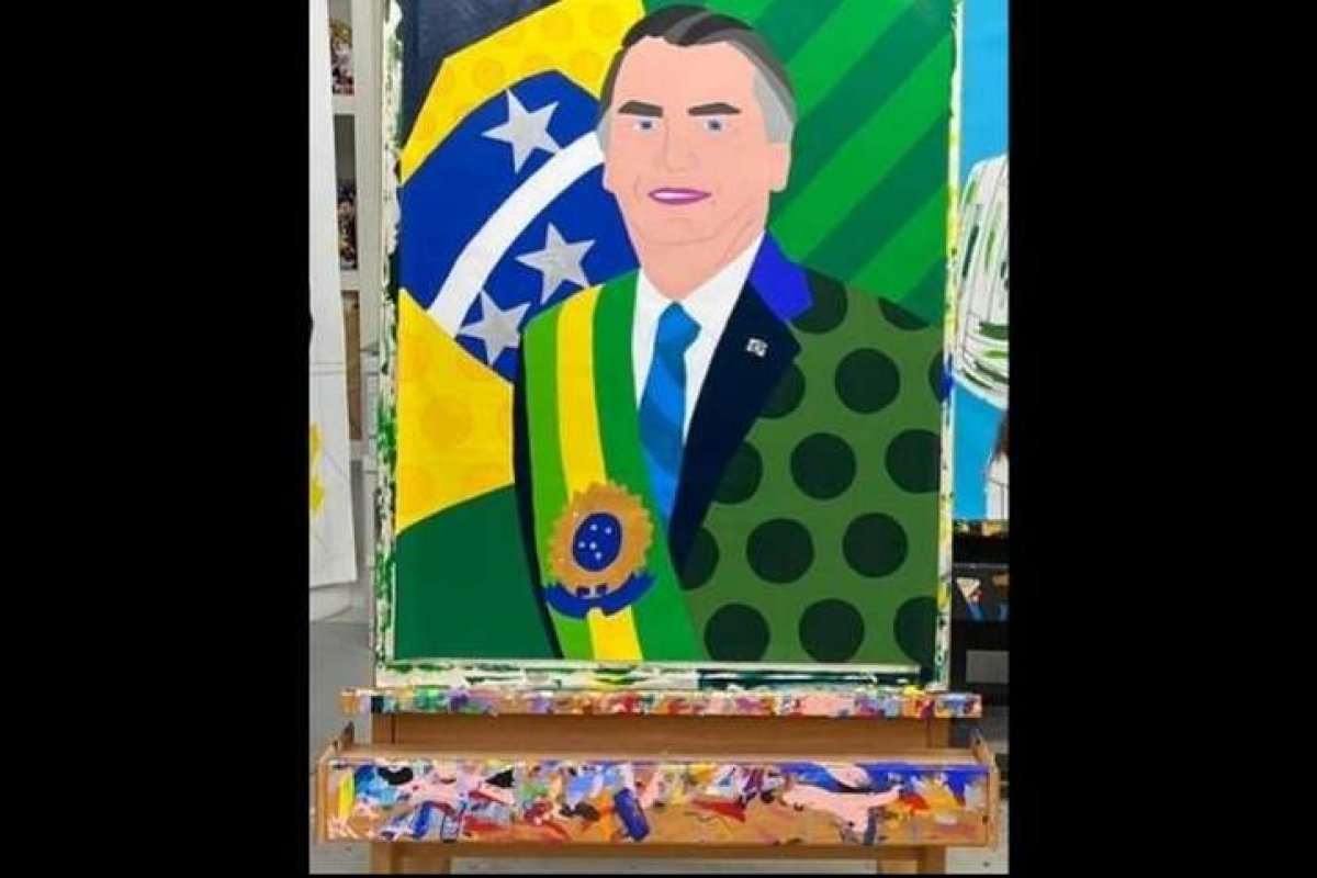Romero Britto pinta quadro em homenagem ao presidente Jair Bolsonaro