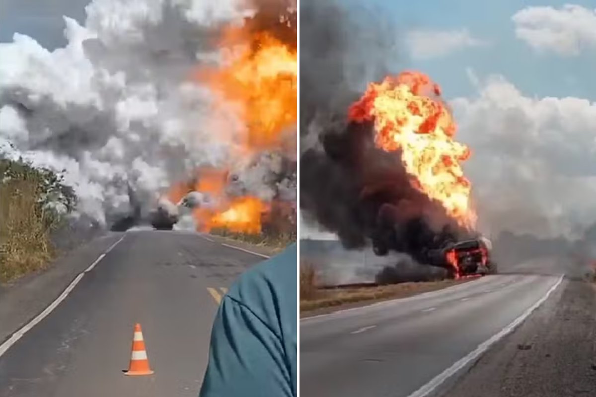 Vídeo impressionante mostra explosão de caminhão-tanque explode em rodovia; três pessoas ficaram feridas