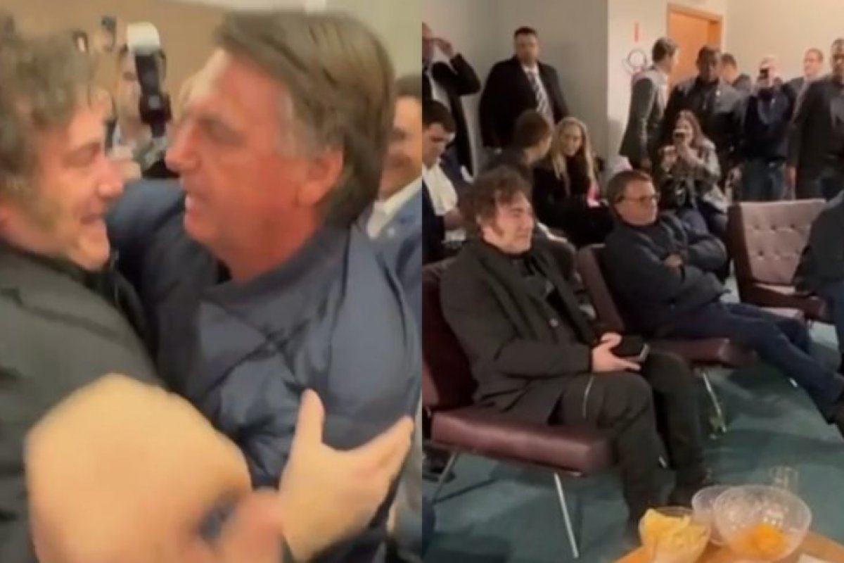 Milei chega a SC e é recebido por Bolsonaro com abraço