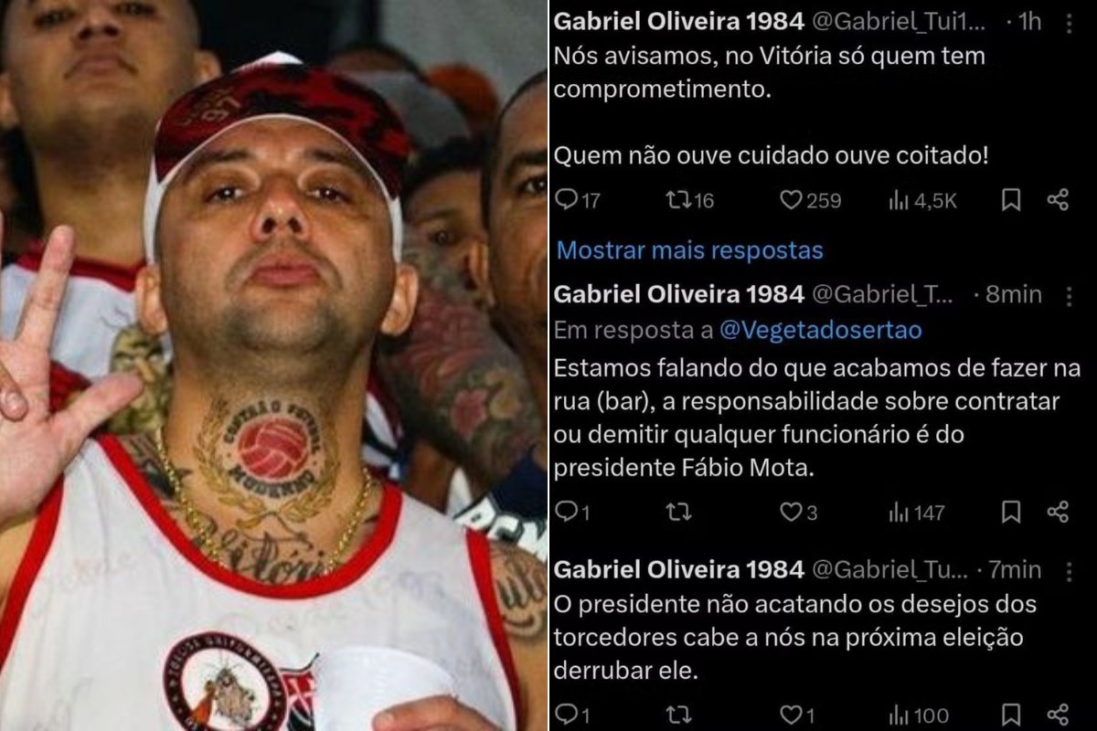 Presidente de torcida organizada do Vitória assume ataque contra jogadores nas redes sociais: 'quem não ouve cuidado, ouve coitado’